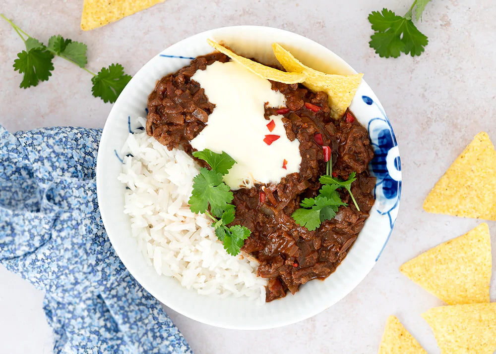Low calorie chili con carne with rice